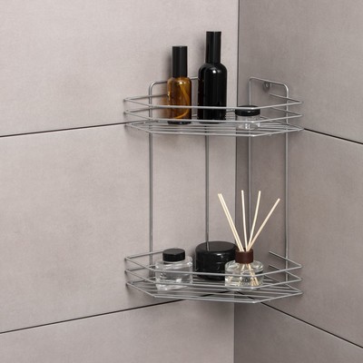 Полка для ванной угловая 2-х ярусная, 20.5×20.5×31.5 см, хром