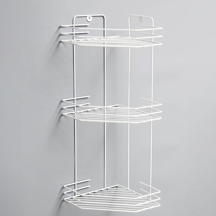 Полка для ванной угловая 3-х ярусная, 20,5×20,5×52 см, белая