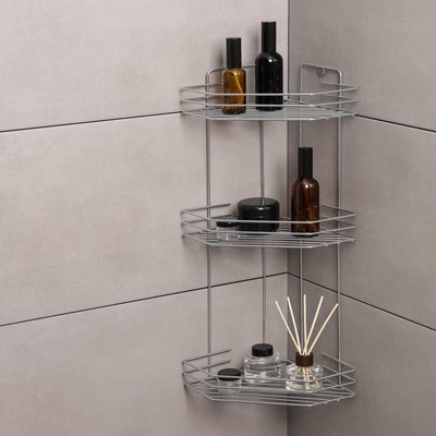 Полка для ванной угловая 3-ярусная, 20.5×20.5×52 см, хром