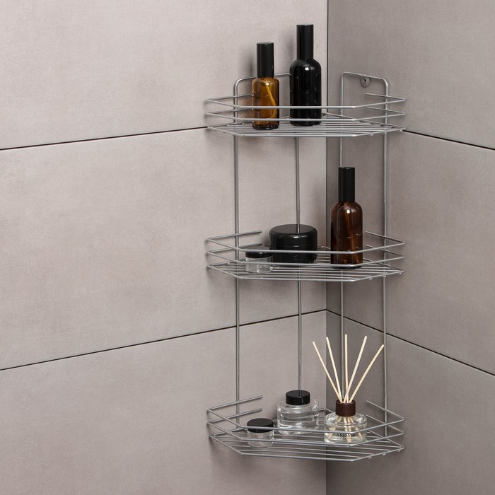 Полка для ванной угловая 3-ярусная, 20.5×20.5×52 см, хром - Фото 1