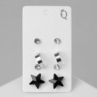 Пусеты 4 пары «Романтика» звёзды, цвет бело-чёрный в серебре - фото 318503541