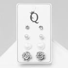 Серьги пусеты «Романтика. Винтажная роза», 4 пары, бело-серые в серебре - Фото 2