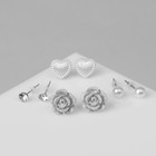 Пусеты 4 пары «Романтика» винтажная роза, цвет бело-серый в серебре - фото 6406867