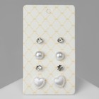 Пусеты 4 пары «Романтика» винтажное сердце, цвет белый в серебре - фото 6406869