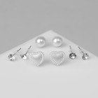 Пусеты 4 пары «Романтика» винтажное сердце, цвет белый в серебре - фото 6406870