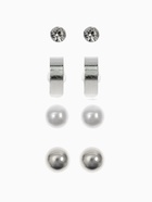 Серьги пусеты QF «Романтика», 4 пары, кольца, белые в серебре - Фото 1