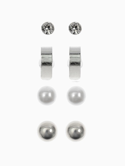 Серьги пусеты QF «Романтика», 4 пары, кольца, белые в серебре