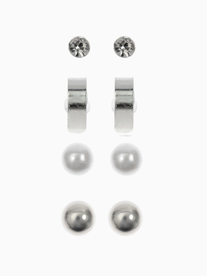 Серьги пусеты QF «Романтика», 4 пары, кольца, белые в серебре - Фото 1