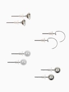 Серьги пусеты QF «Романтика», 4 пары, кольца, белые в серебре - Фото 2