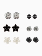 Серьги пусеты QF «Романтика», 6 пар, цветочки, чёрно-белый в серебре - Фото 1