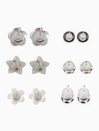 Серьги пусеты QF «Романтика», 6 пар, цветочки, чёрно-белый в серебре - Фото 4