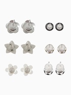 Серьги пусеты QF «Романтика», 6 пар, цветочки, чёрно-белый в серебре - Фото 2