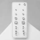 Серьги пусеты QF «Романтика», 6 пар, квадраты, белые в серебре - Фото 2