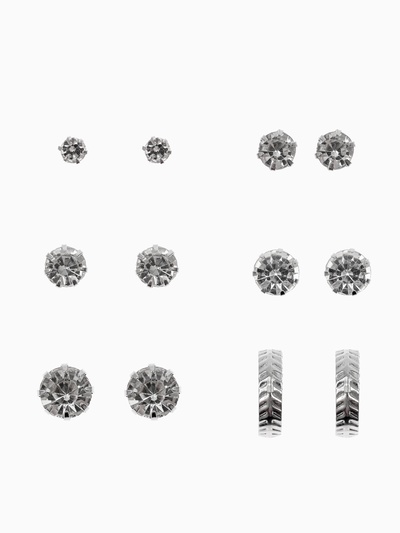 Серьги пусеты 6 пар «Романтика» круги, белые в серебре