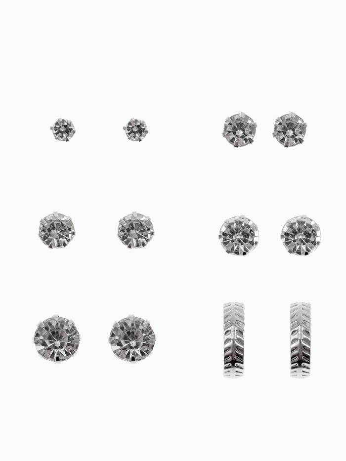 Серьги пусеты 6 пар «Романтика» круги, белые в серебре - Фото 1