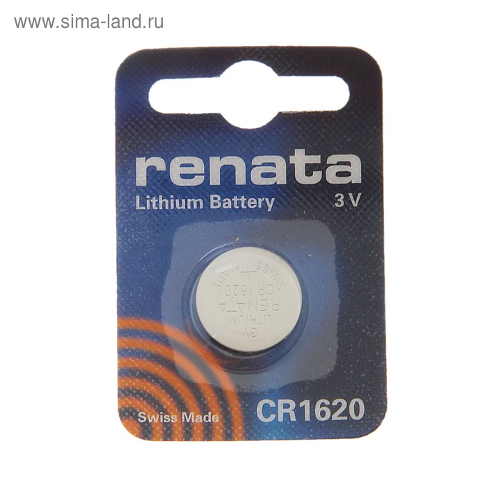 Батарейка литиевая Renata, CR1620-1BL, 3В, блистер, 1 шт. - Фото 1