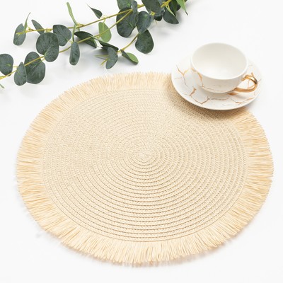 Салфетка сервировочная «Доляна. Бохо», цвет молочный, d=38 см