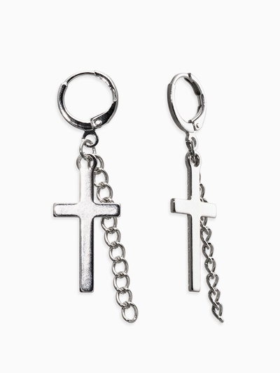 Серьги металл «Крест и цепочка», цвет серебро