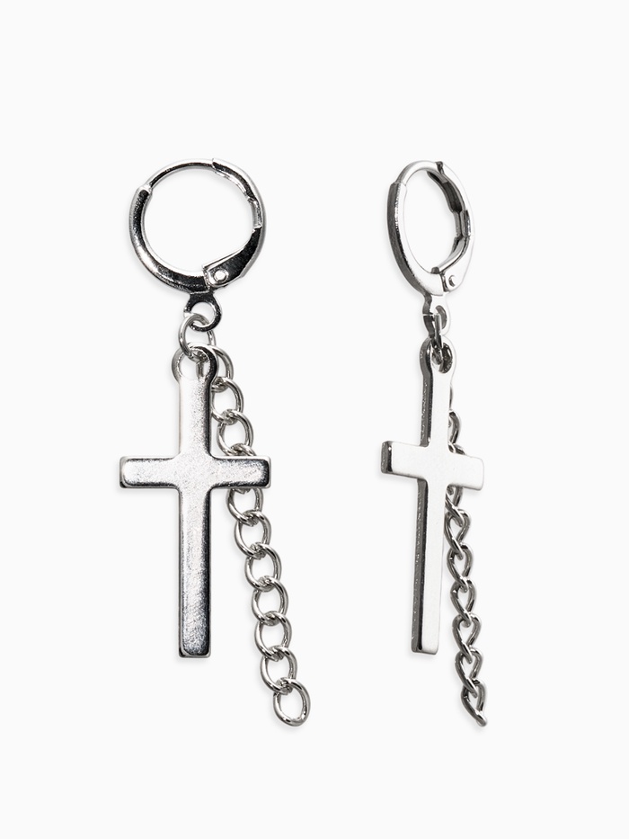 Серьги металл «Крест и цепочка», цвет серебро - Фото 1