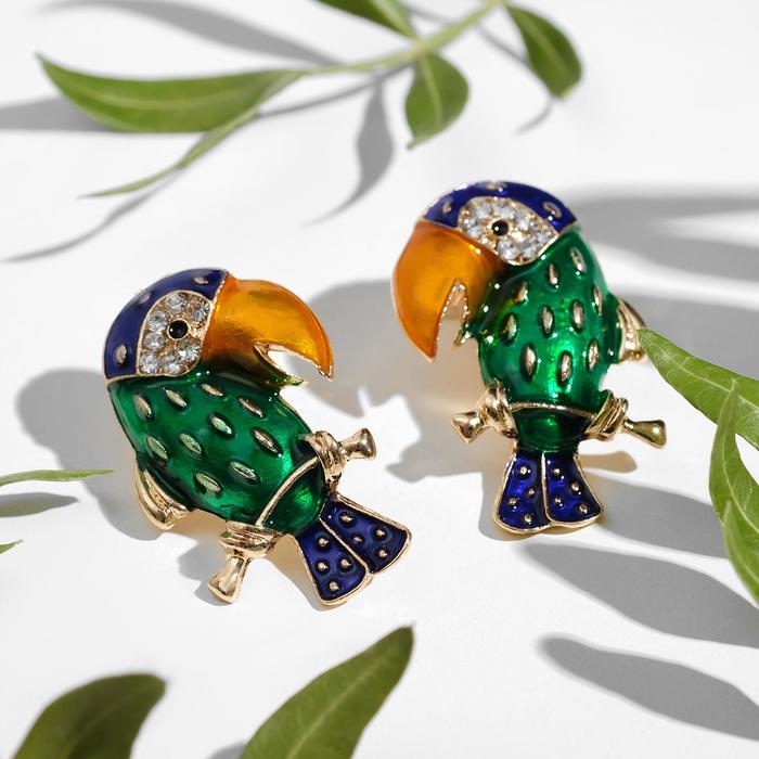 Серьги со стразами «Тукан», цветные - Фото 1