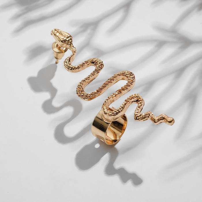 Серьга «Кафф» змея анаконда, цвет золото - фото 1907219652