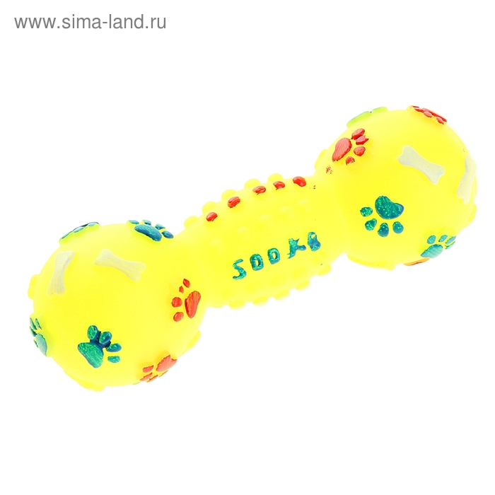 Игрушка резиновая пищащая "Гантель Лапки" для собак, желтая - Фото 1