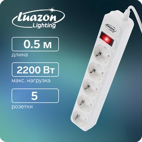 Сетевой фильтр Luazon Lighting, 5 розеток, 0.5 м, 2200 Вт, 3 х 0.75 мм2, 10 A, 220 В, белый