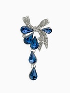 Брошь «Цветочная роса» с бантом, бело-синяя в серебре - Фото 1