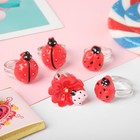 Набор детских колец "Пальчики" божьи коровки, 5шт, цвет красный, безразмерные - фото 25599583