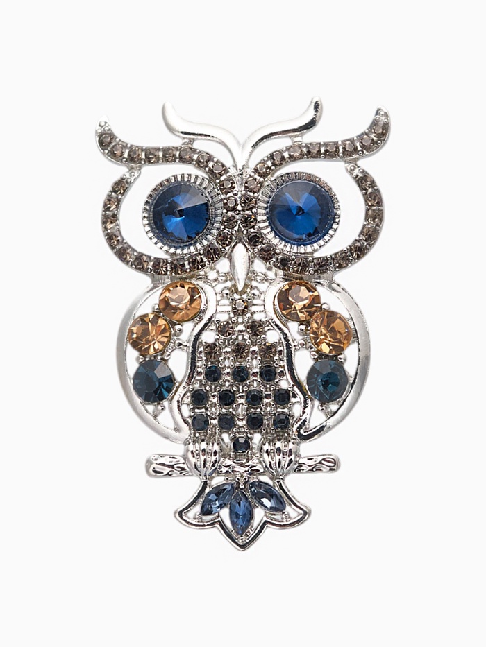 Брошь «Филин», цвет сине-золотой в серебре - Фото 1