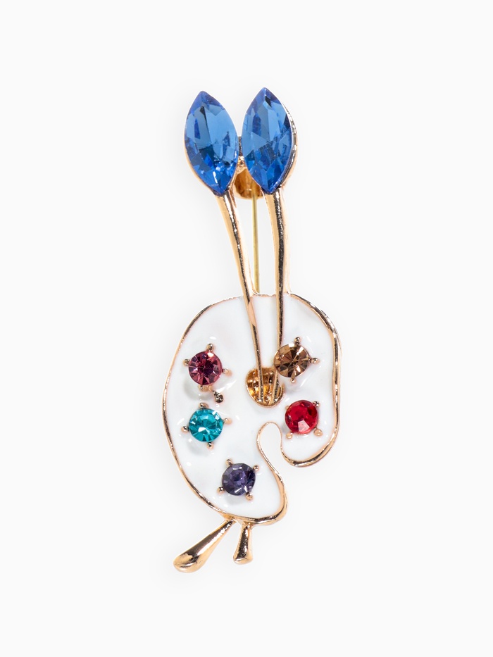 Брошь «Палитра» с кистями, цветная в золоте - Фото 1