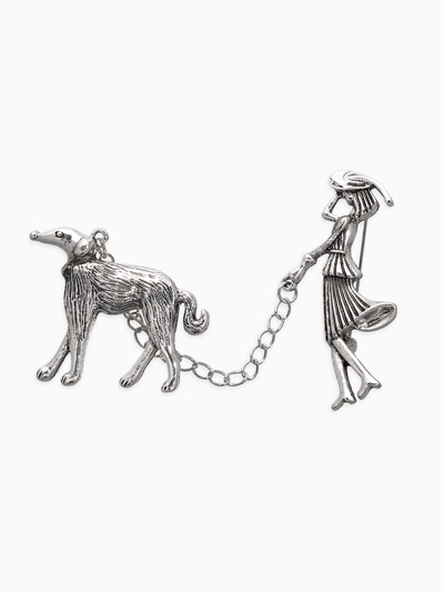 Брошь «Дама» с собачкой, цвет чернёное серебро