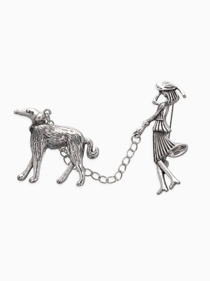 Брошь «Дама» с собачкой, цвет чернёное серебро - Фото 1