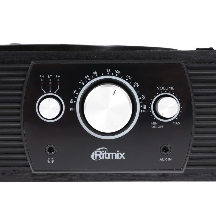 Проигрыватель виниловых дисков Ritmix LP-200B, 10 Вт, 3 скорости, BT, AUX, FM, RCA, черный - фото 51452615