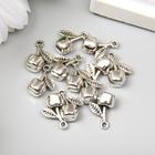 Декор металл для творчества "Яблоко с листочком" серебро 1,4х1х0,6 см (комплект 12 шт) - фото 23656445