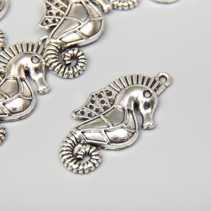 Декор металл для творчества Морской конёк серебро 3,3х1,7 см