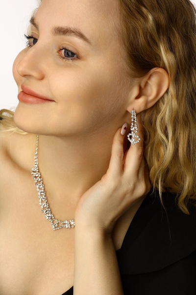 Набор 2 предмета: серьги, колье «Сияй» Лори, цвет белый в серебре, 45 см