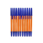 Набор ручек шариковых 12 штук, стержень 0,7 мм, синий, корпус оранжевый с синим колпачком - фото 319797957