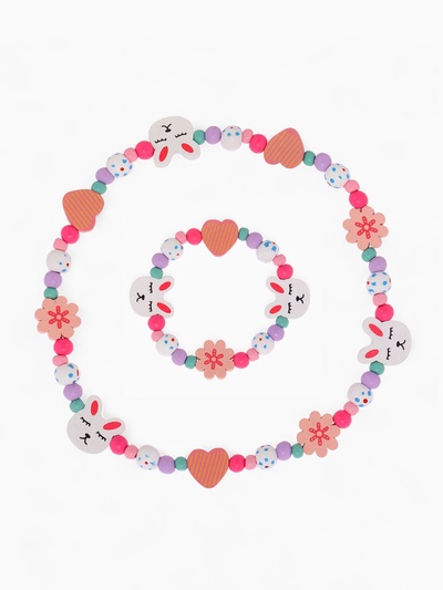 Набор детских украшений Выбражулька «Зайчик», 2 предмета: бусы, браслет d=6 см разноцветный