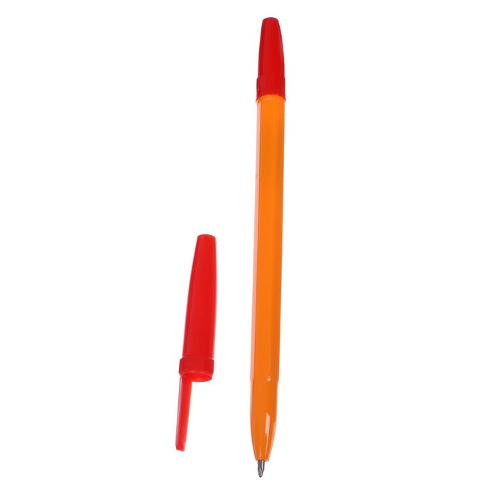 Ручка шариковая 0,7 мм, стержень красный, корпус оранжевый с красным колпачком - Фото 1