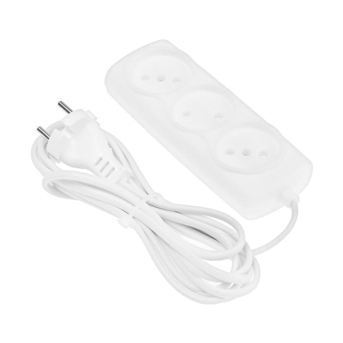 Удлинитель Smartbuy, 3 розетки, 3 м, 6 А, 1300 Вт, ШВВП 2х0.75 мм2, без з/к, белый - Фото 1