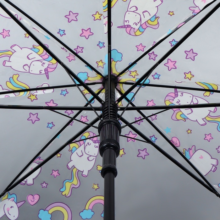 Зонт - трость полуавтоматический «Единороги», 8 спиц, R = 43 см, цвет МИКС - фото 1885148306