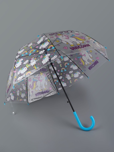 Зонт - трость полуавтоматический «Единороги», 8 спиц, R=43/60 см, D = 86 см, МИКС