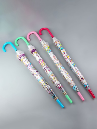 Зонт - трость полуавтоматический «Единороги», 8 спиц, R=43/60 см, D = 86 см, МИКС