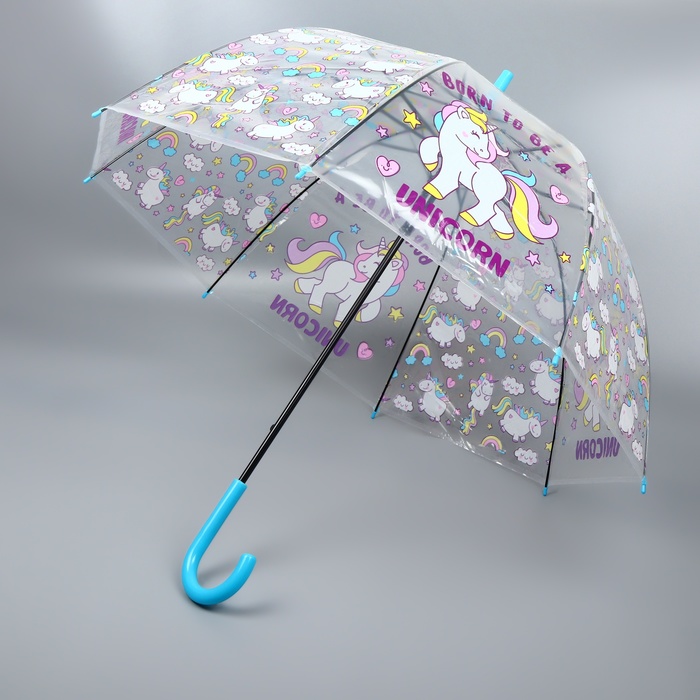 Зонт - трость полуавтоматический «Единороги», 8 спиц, R = 43 см, цвет МИКС - фото 1885148298