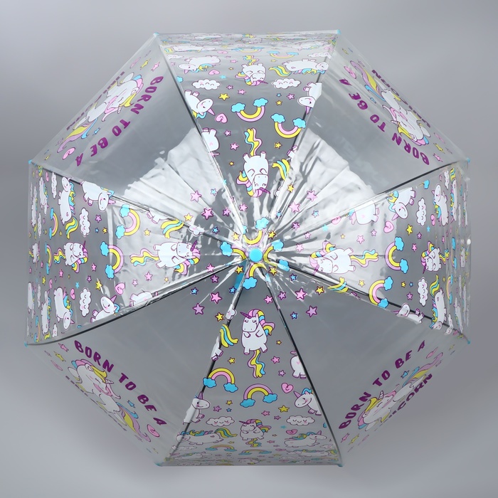 Зонт - трость полуавтоматический «Единороги», 8 спиц, R = 43 см, цвет МИКС - фото 1885148300