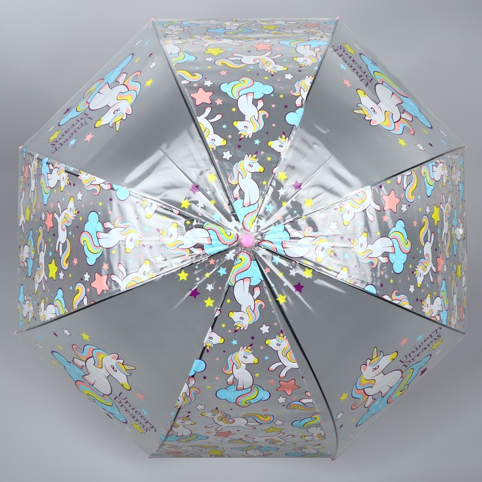 Зонт - трость полуавтоматический «Единороги», 8 спиц, R = 43 см, цвет МИКС - фото 1885148302
