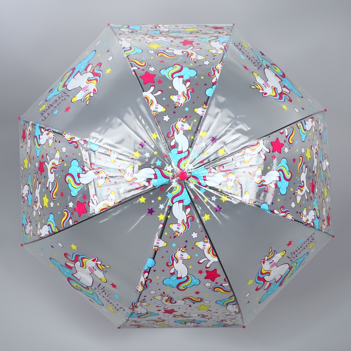 Зонт - трость полуавтоматический «Единороги», 8 спиц, R = 43 см, цвет МИКС - фото 1885148303