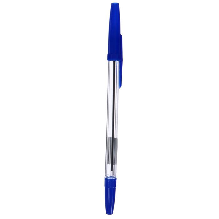 Ручка шариковая 0,7 мм, стержень синий, корпус прозрачный с синим колпачком - Фото 1