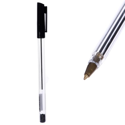 Ручка шариковая 0,7 мм, стержень чёрный, корпус прозрачный с чёрным колпачком